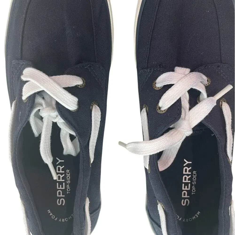 Sperry Pier View Navy Canvas Slip On Sneakers 8 Barrel Lace Shoes